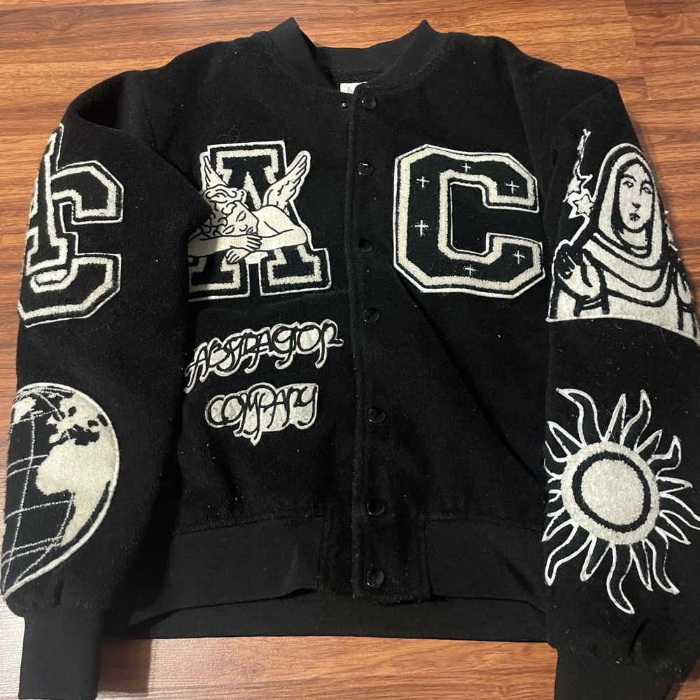 Black Graphic Patch Bomber Jacket - 'Abstraction … - image 2